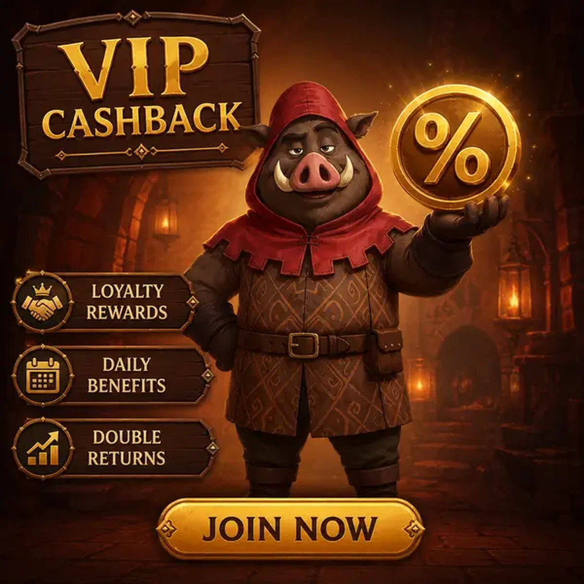 Il giocatore scopre i premi fedeltà VIP Cashback in una camera del tesoro dorata