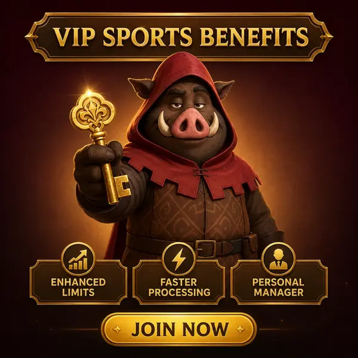 Cinghiale guardiano che presenta chiave Vantaggi Sport VIP per limiti scommesse sportive potenziati