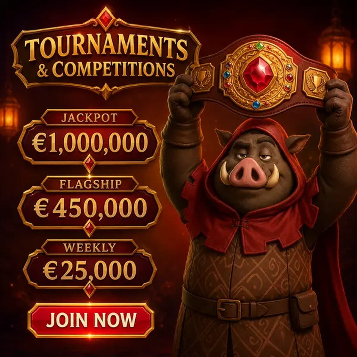 Campione cinghiale che presenta cintura torneo all'arena Kingia Tournaments & Competitions